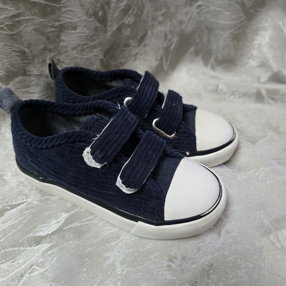 Kids Unisex Navy Blue Velcro Sneakers Shoes Corduroy Fashion Size 10 kidswear